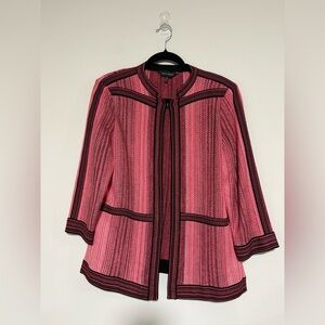 Ming Wang Pink/Black Stripe Round Neck Jacket Medium Old Money Classic Office